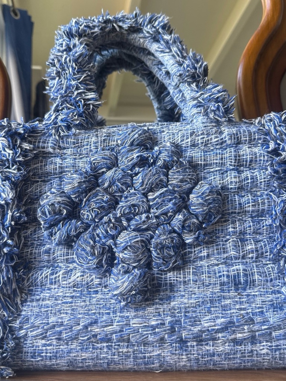 Mexican designer Handmade Blue Textured Knit Handbag - Women Bags